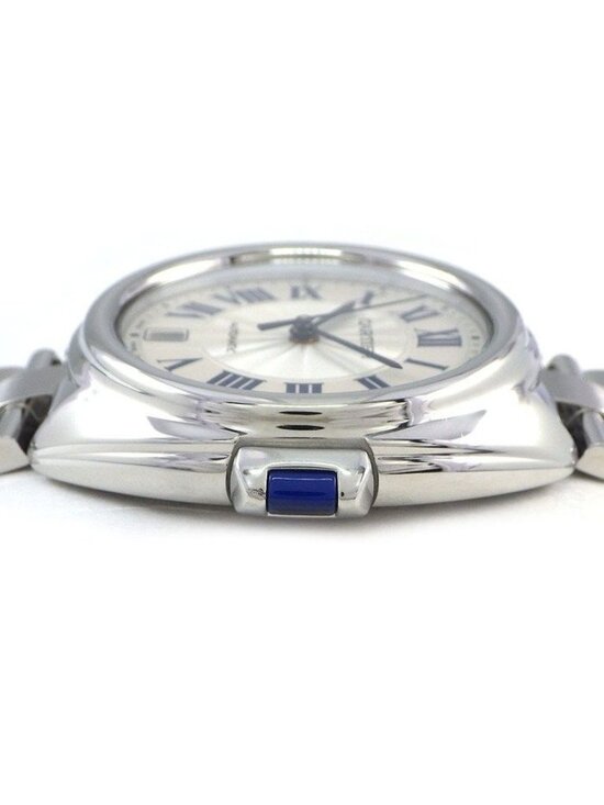 Cartier Watch Cles Silver Guilloche Dial Roman Index Date Back Slotted SS